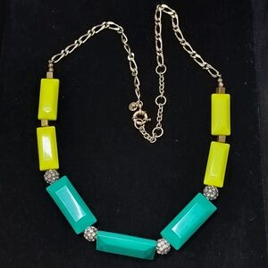 Vibrant J. Crew Bright Neon Acrylic & Rhinestone Necklace Antique Gold 24"-27"